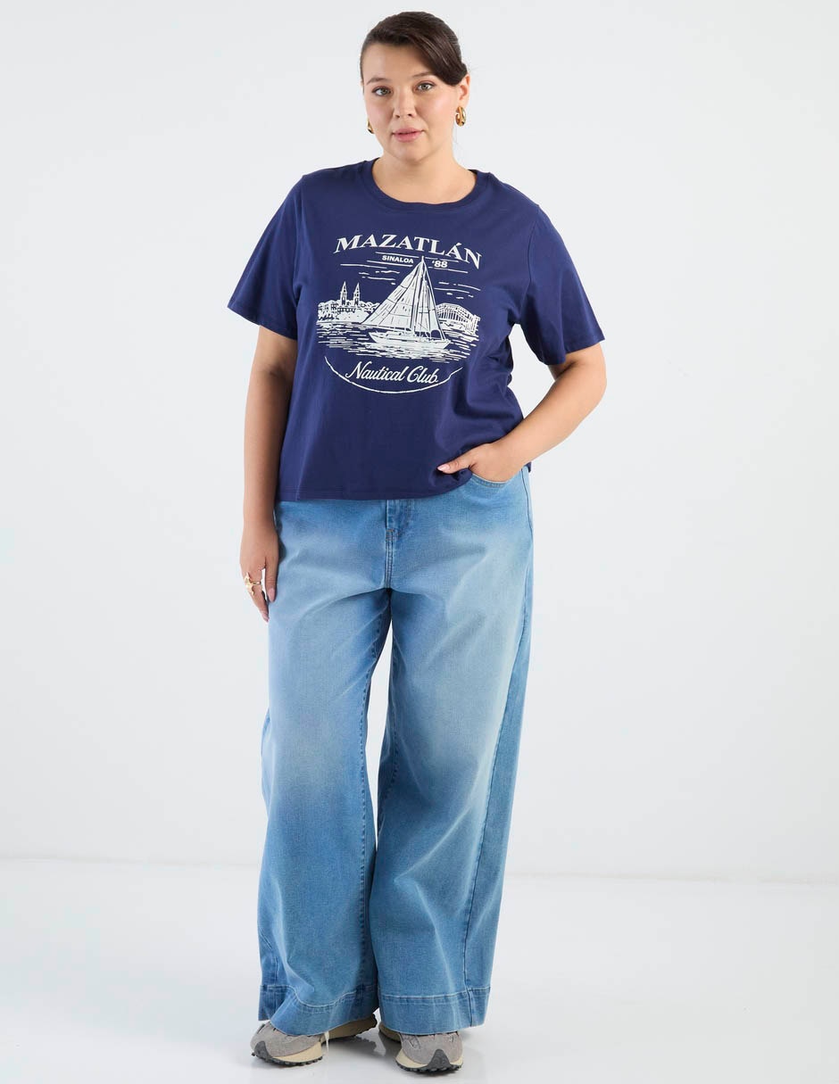 Playera manga corta weekend plus cuello redondo para mujer