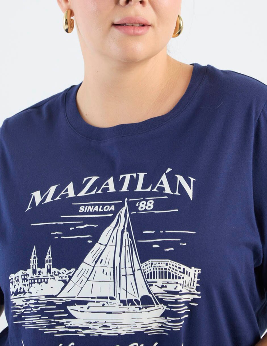 Playera manga corta weekend plus cuello redondo para mujer