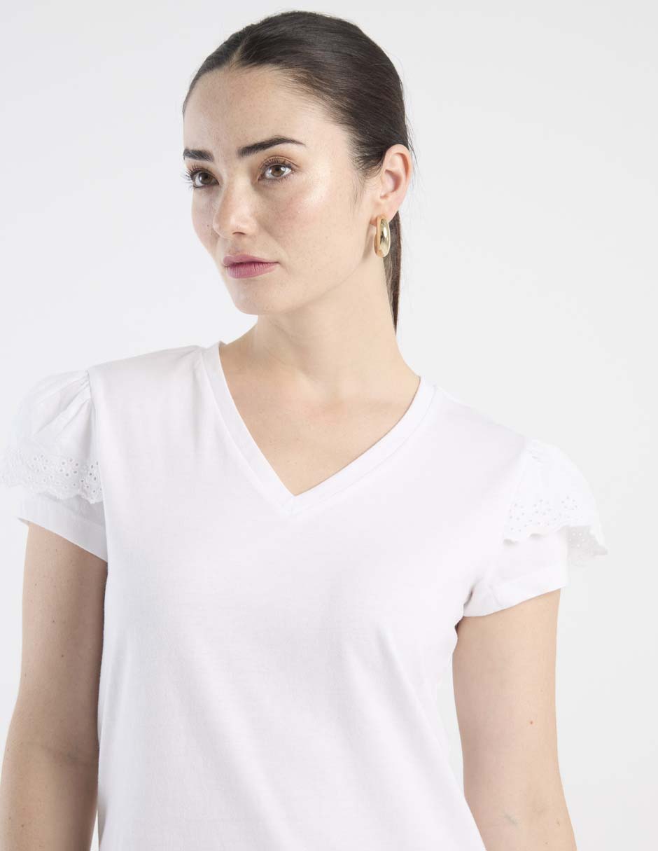 Playera manga corta cuello V para mujer 5