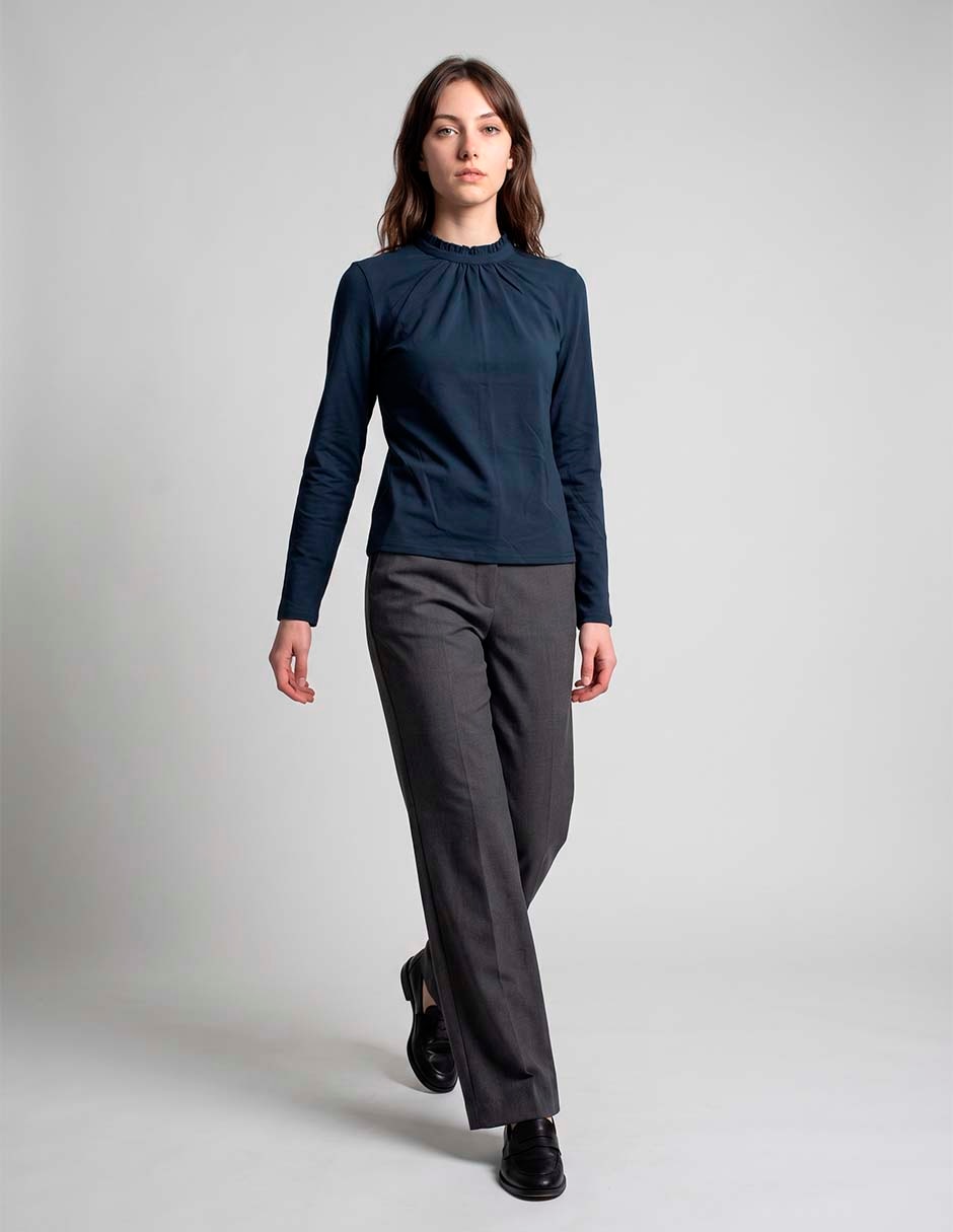 Playera manga larga cuello alto mujer