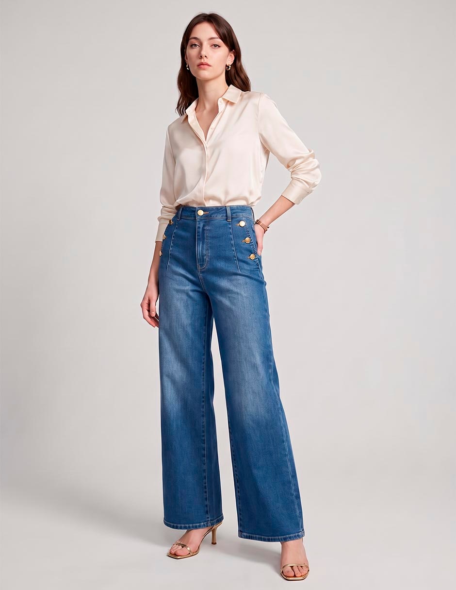 Jeans relaxed wideleg corte a la cintura para mujer