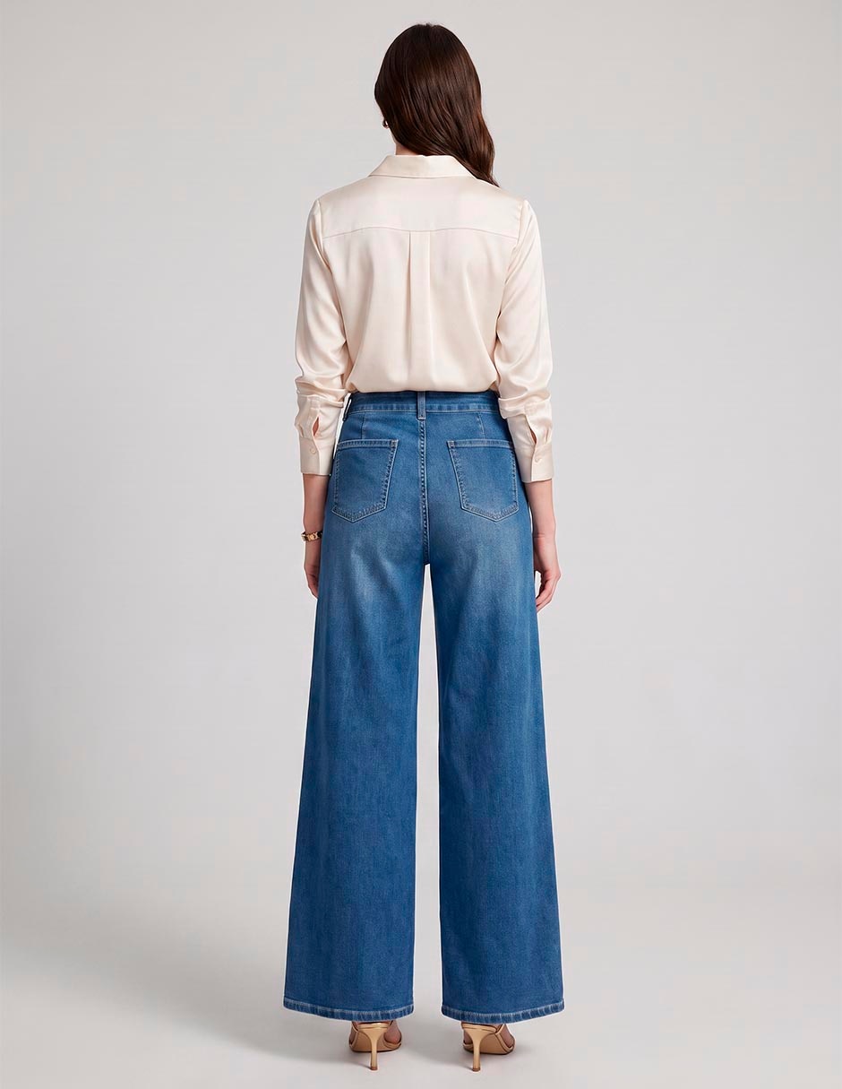 Jeans relaxed wideleg corte a la cintura para mujer 2