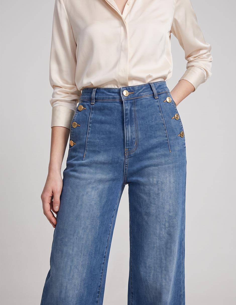 Jeans relaxed wideleg corte a la cintura para mujer 3