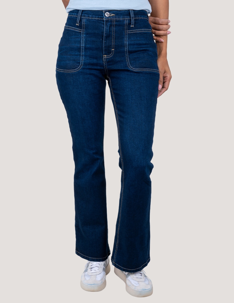 Jeans flare media cintura para mujer