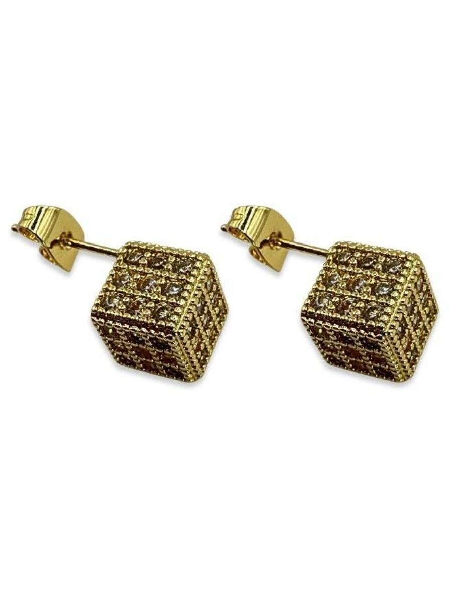 Aretes de cubo con acabado baño de oro 14 K 3