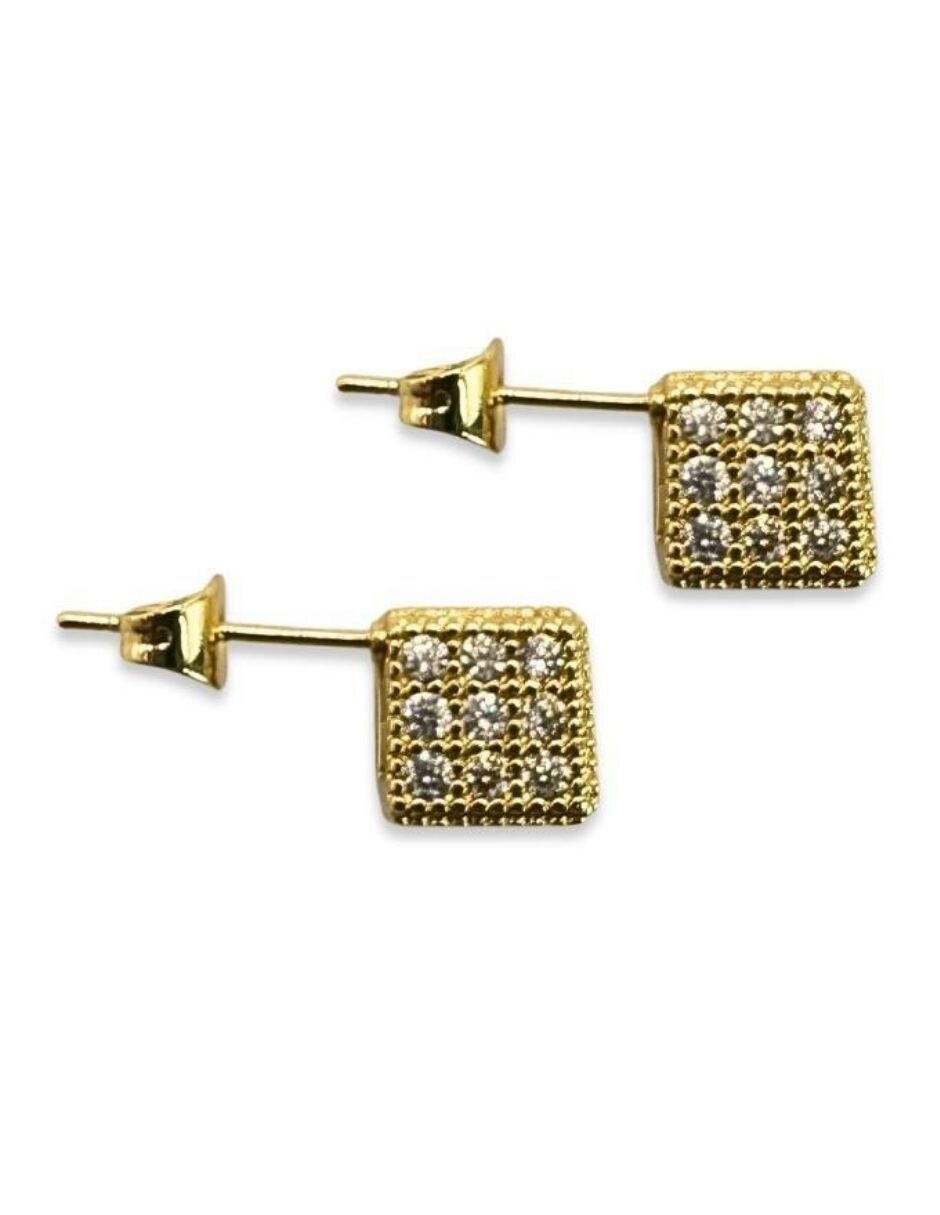 Aretes de cubo con acabado baño de oro 14 K 4