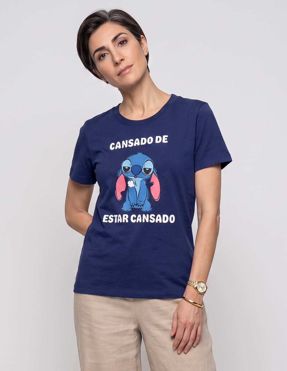 Playera manga corta stitch cuello redondo para mujer 1