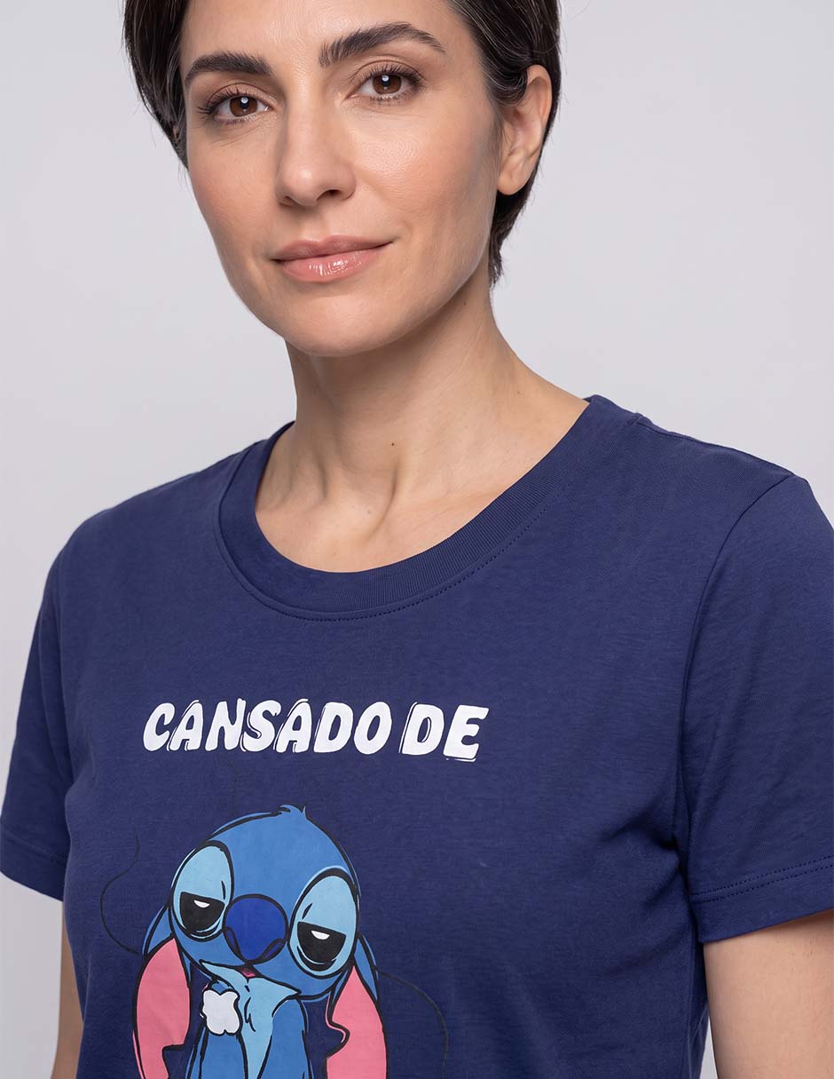 Playera manga corta stitch cuello redondo para mujer 3