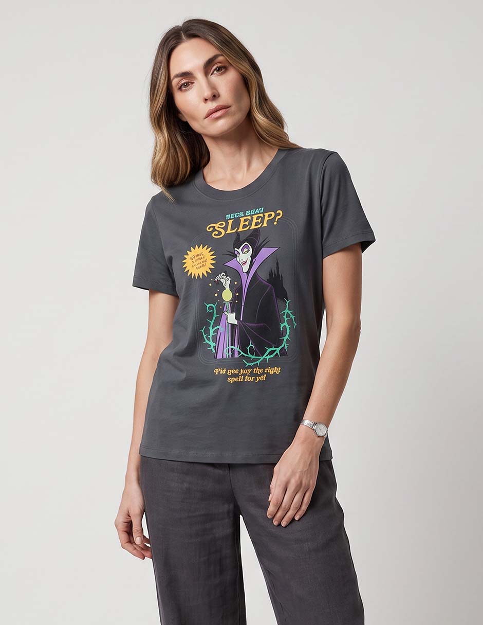 Playera manga corta maléfica cuello redondo para mujer Playera manga corta maléfica cuello redondo para mujer