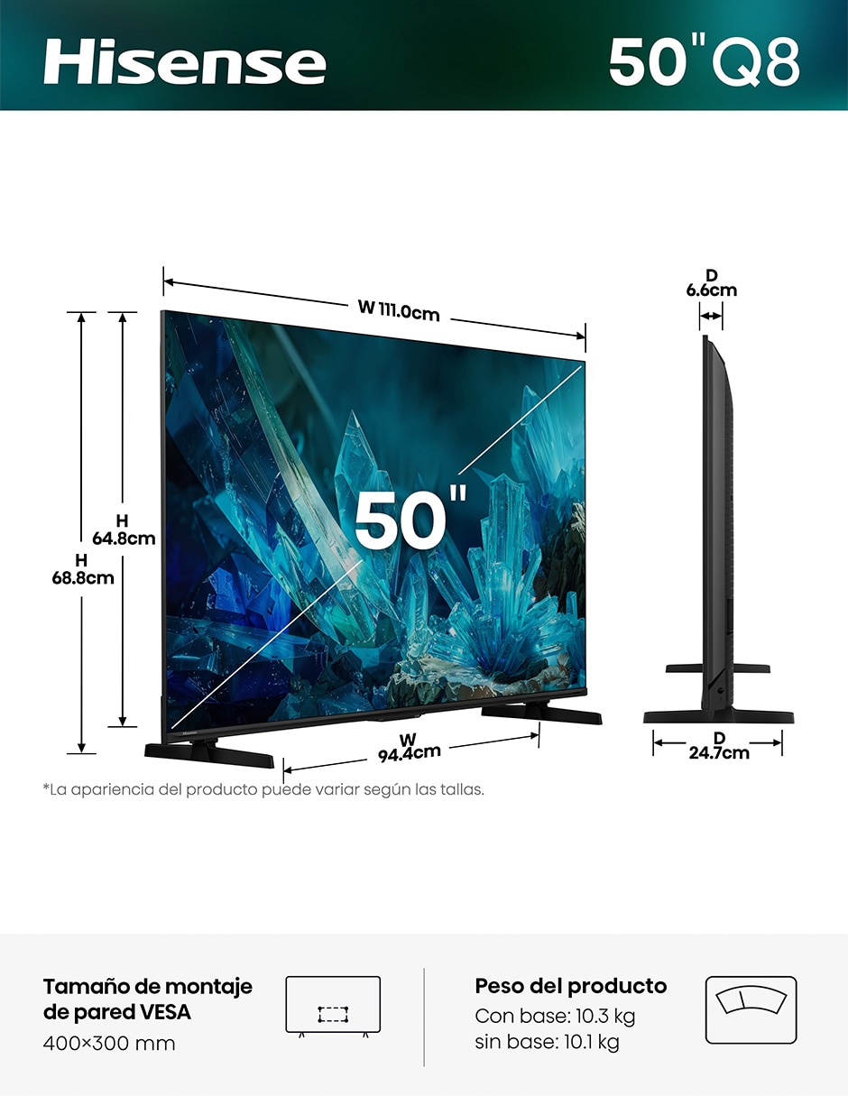 Pantalla Hisense Mini LED de 50 pulgadas 4K 50QD8SV con Al Smooth Motion
