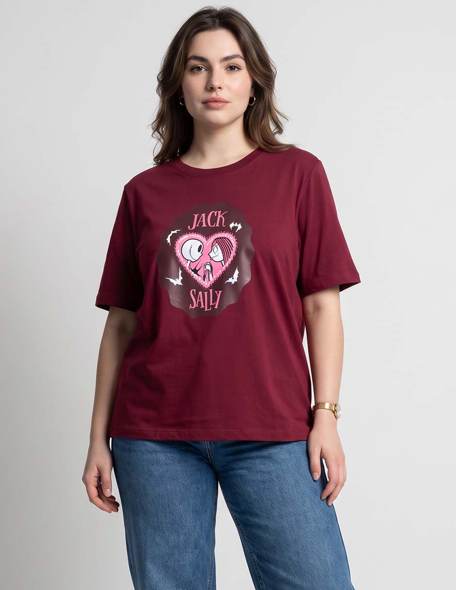 Playera manga corta disnet dtr jack y sally cuello redondo para mujer