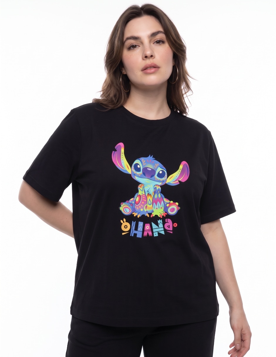 Playera manga corta Stitch cuello redondo para mujer Playera manga corta Stitch cuello redondo para mujer