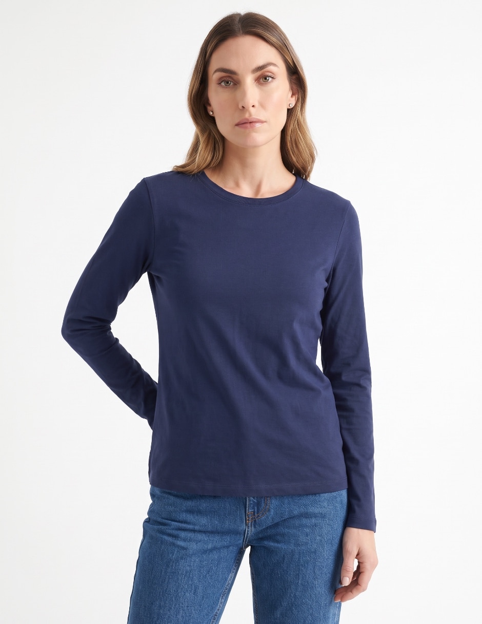 Playera manga larga cuello redondo para mujer Playera manga larga cuello redondo para mujer