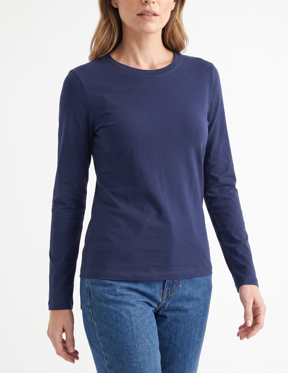 Playera manga larga cuello redondo para mujer 4