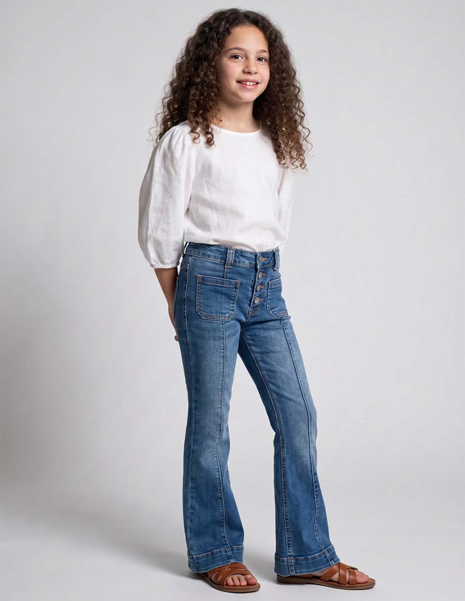 Jeans flare deslavado para niña