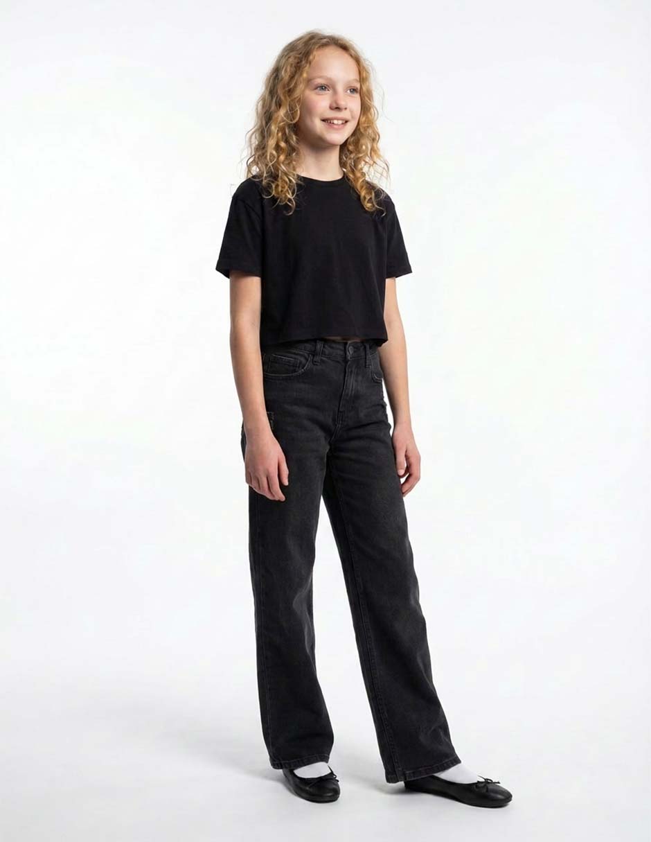 Jeans straight lavado obscuro para niña
