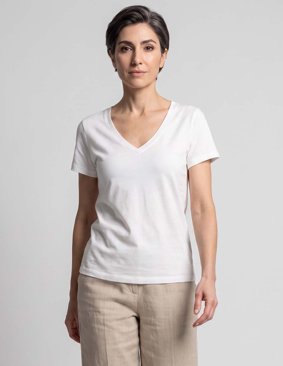 Playera manga corta cuello v para mujer 1