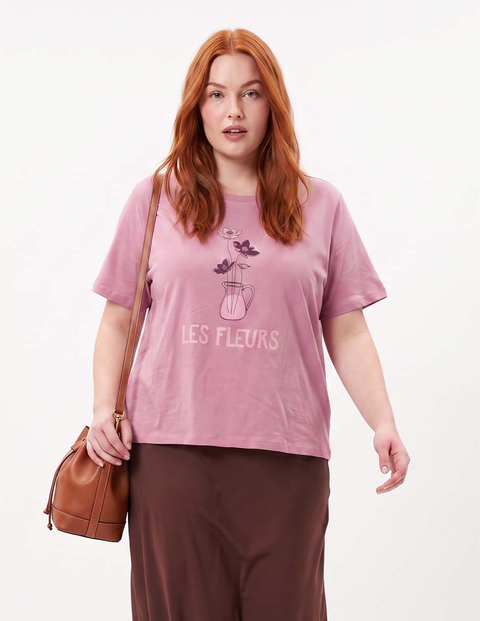 Playera manga corta cuello redondo para mujer
