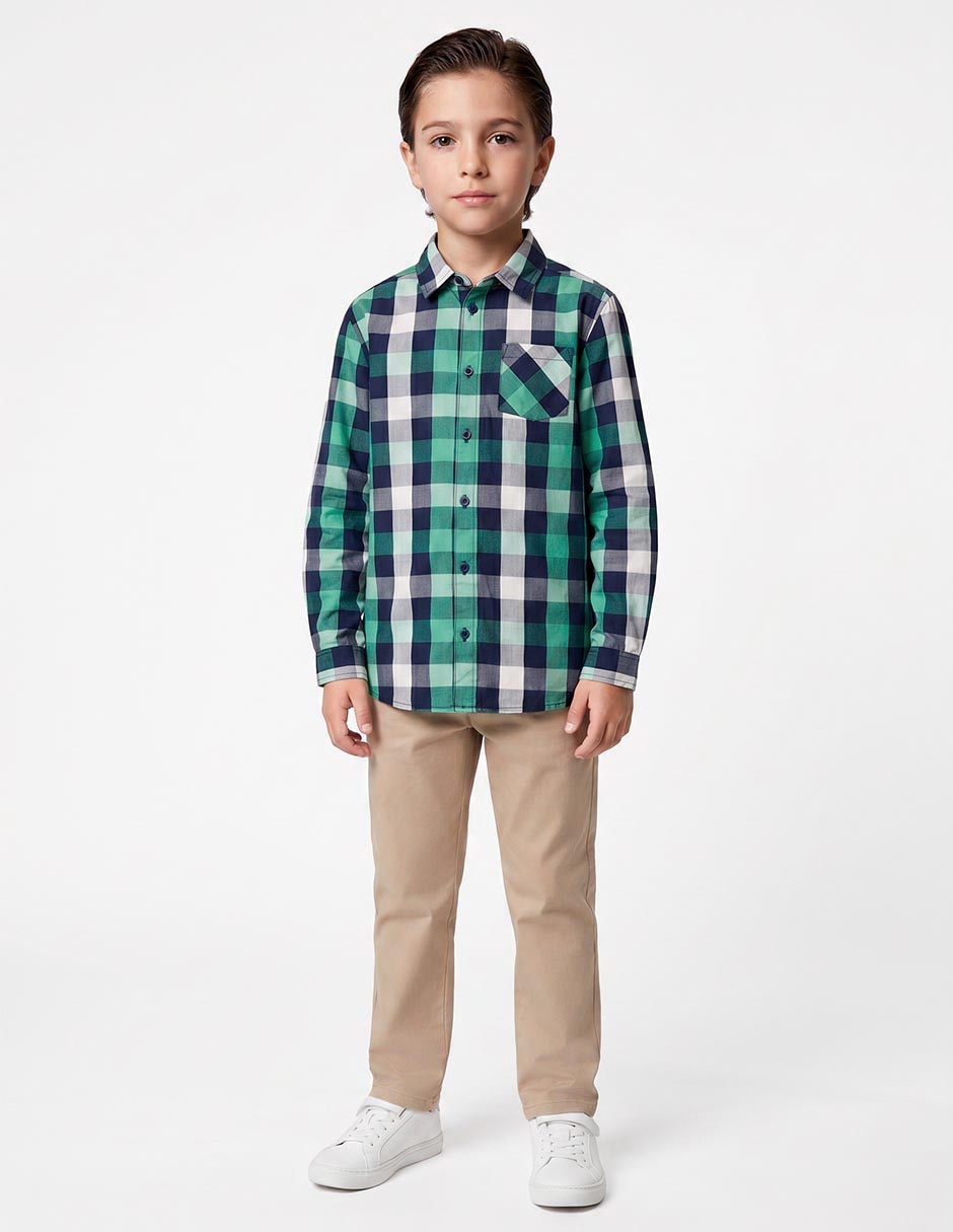 Camisa casual de algodón manga larga para niño Camisa casual de algodón manga larga para niño