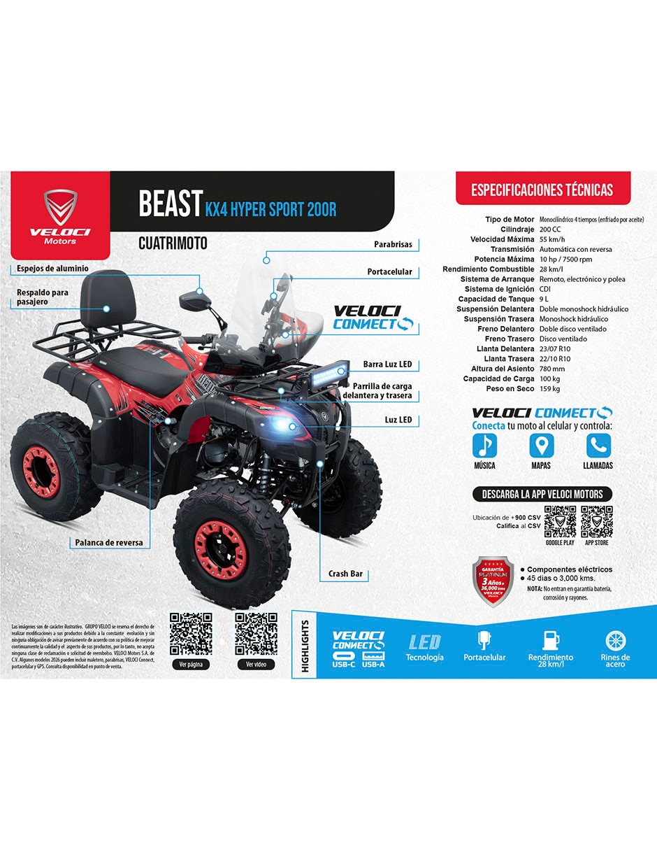 Cuatrimoto BEAST 200CC ROJA 2027 Cuatrimoto BEAST 200CC ROJA 2027