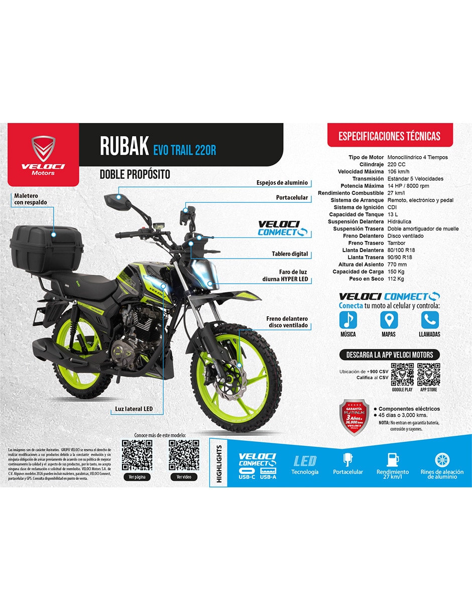 Motocicleta doble propósito Vel 2027 Rubak Evo Traill 220Cc Ver 2027 Motocicleta doble propósito Vel 2027 Rubak Evo Traill 220Cc Ver 2027