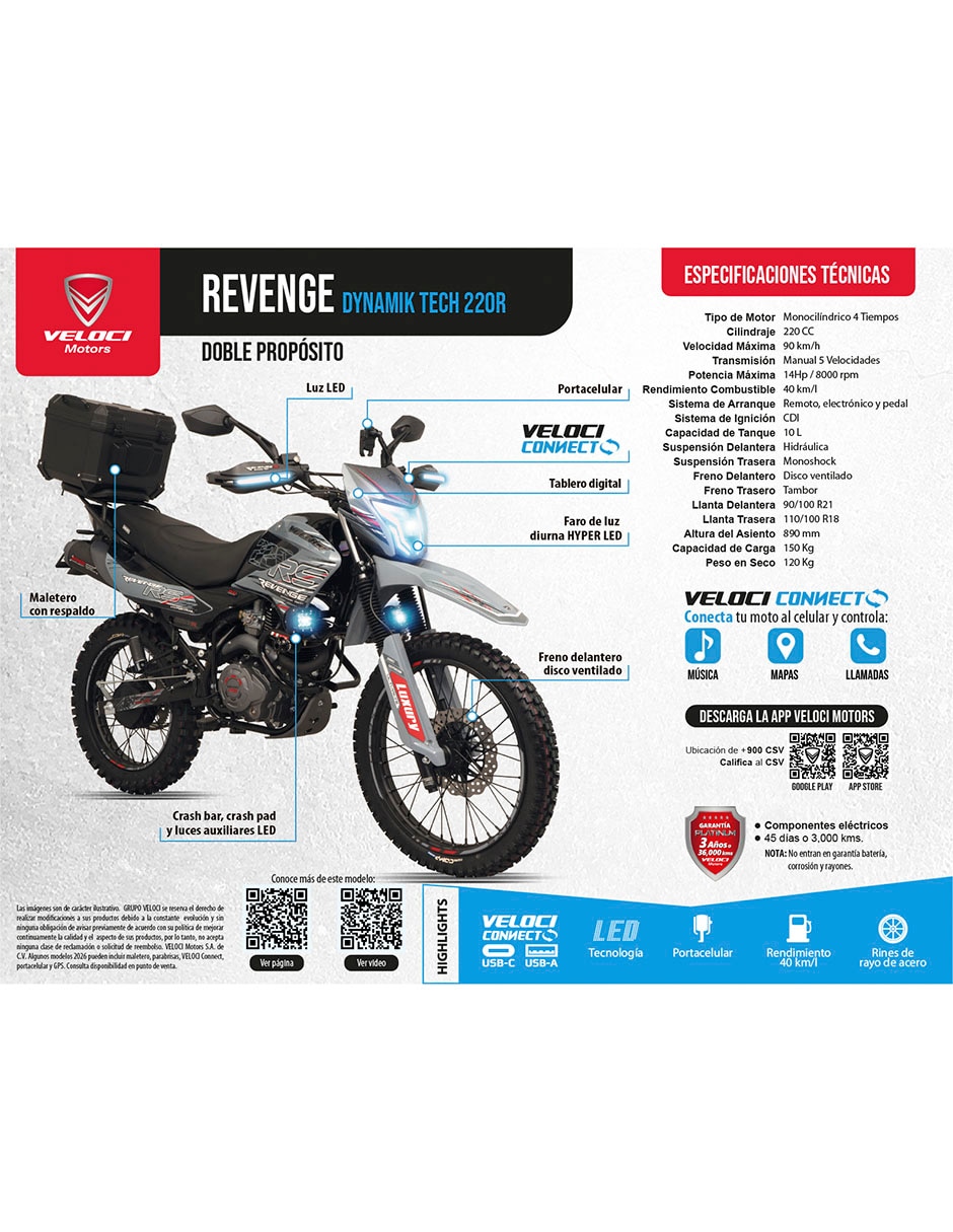 Motocicleta doble propósito REVENGE DYNAMIK 220CC GRIS 2027