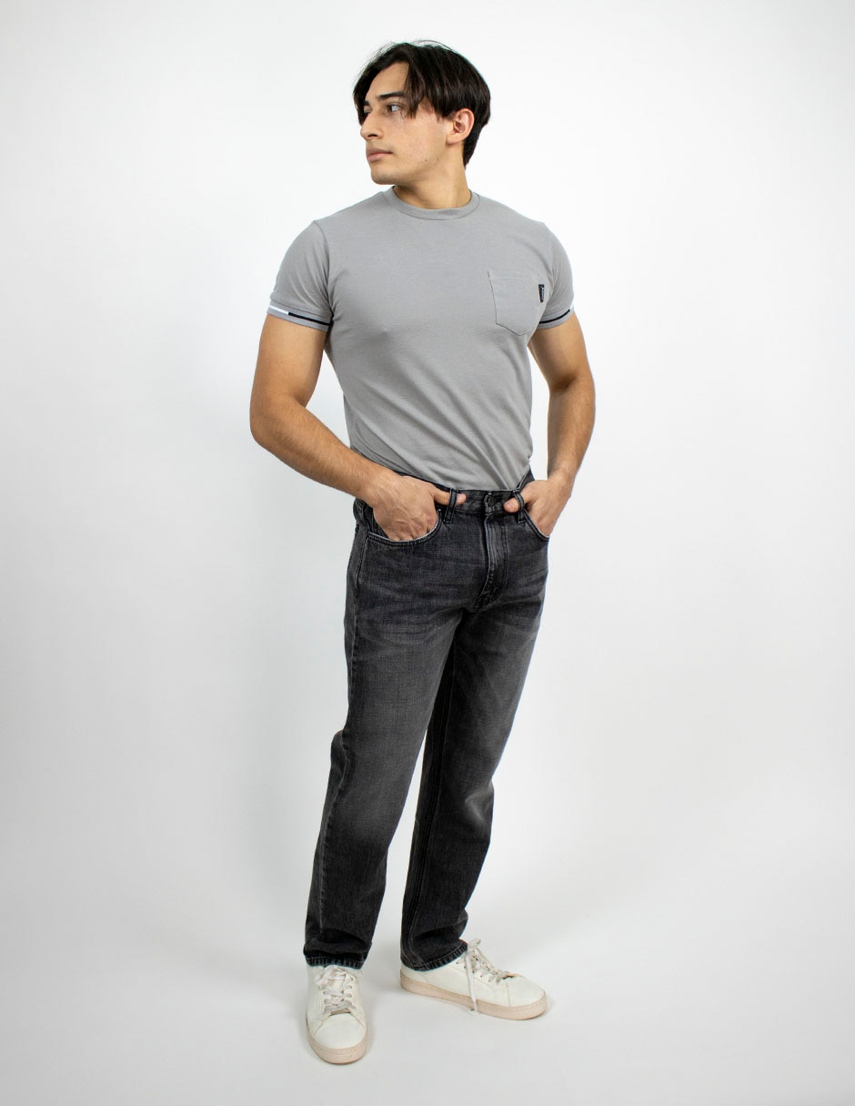 Jeans recto lavado deslavado para hombre 4
