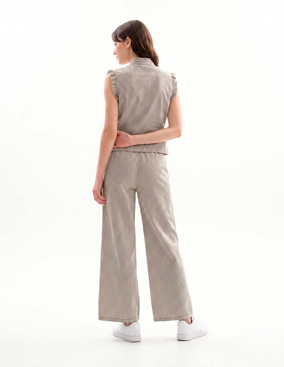 Pantalón wide leg corte cintura para mujer 4