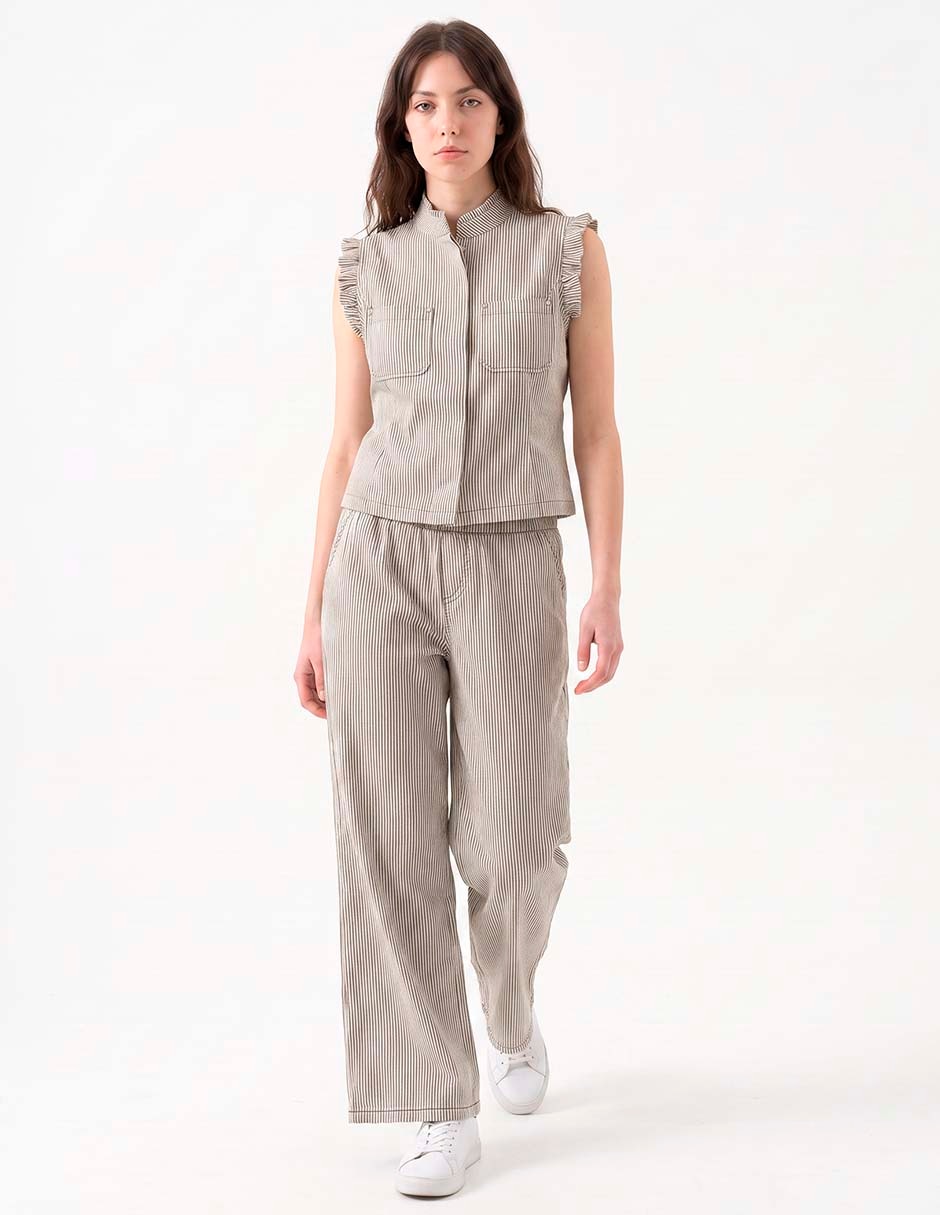 Pantalón wide leg corte cintura para mujer 3