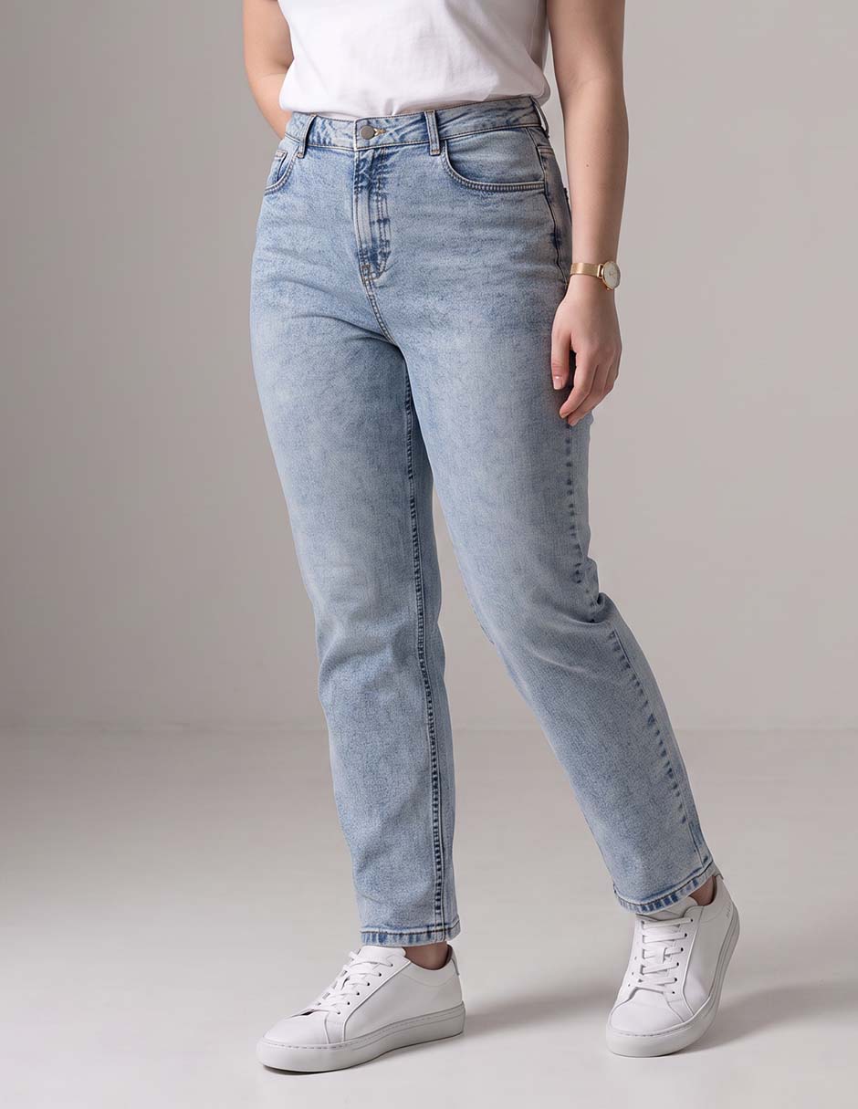 Jeans straight Oh Pomp corte cintura para mujer