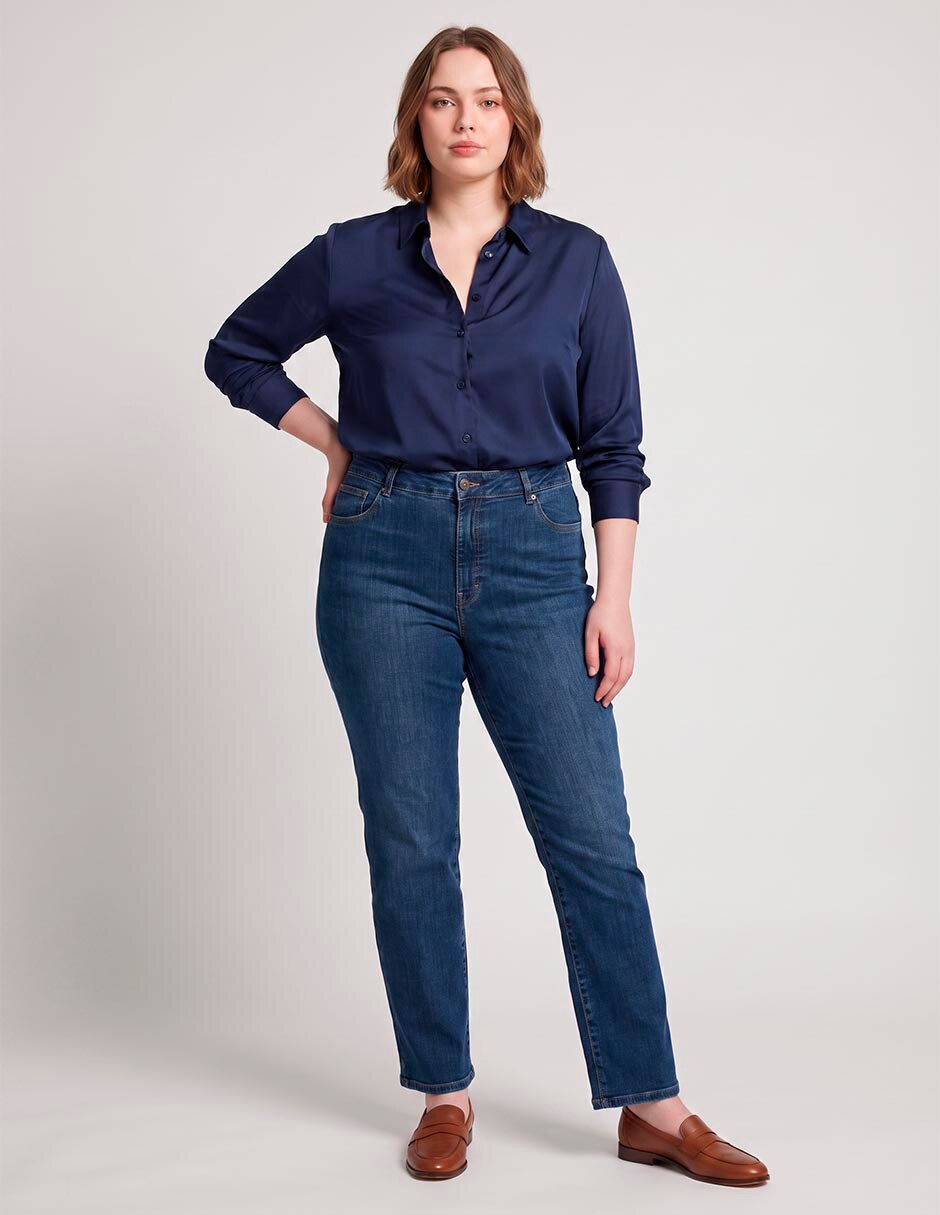 Jeans straight corte cintura para mujer 3