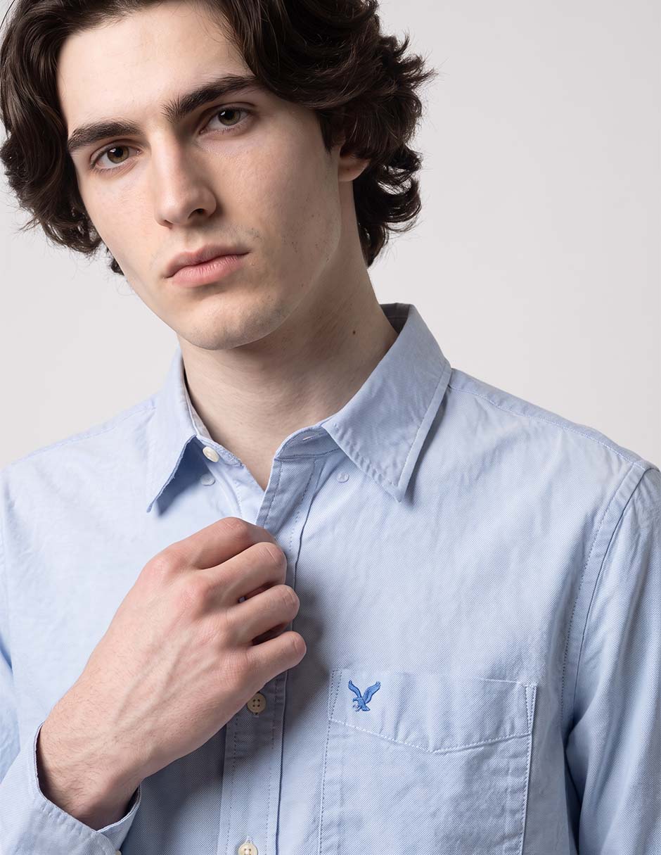 Camisa casual amerian eagle de algodón manga larga para hombre