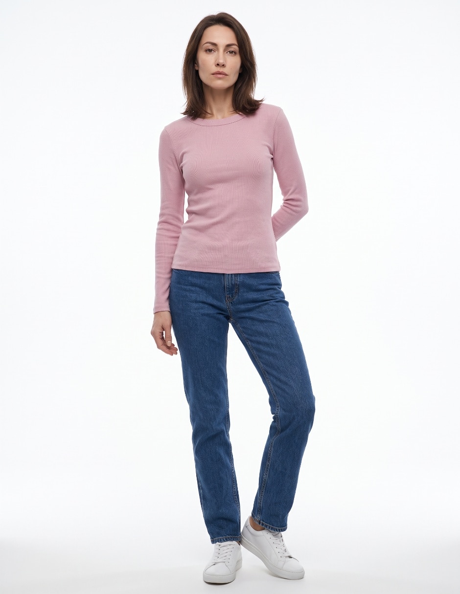 Playera manga larga cuello redondo para mujer 1