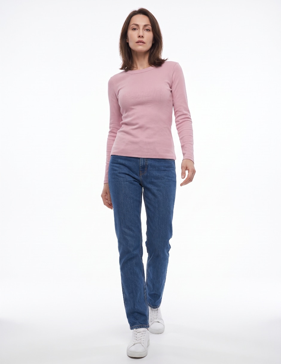Playera manga larga cuello redondo para mujer 3