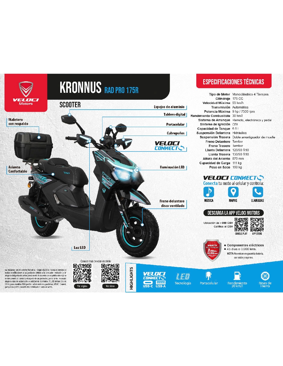Motocicleta urbana Kronnus Rad Pro 175cc Azul 2027 4